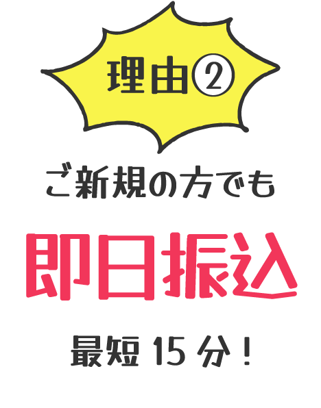 理由②ご新規の方でも即日振込最短15分!